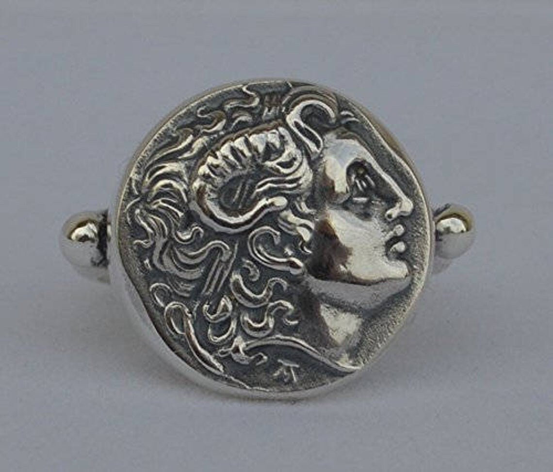 Alexander the Great - Macedonian King - Philip's Son, Student of Aristoteles - Ring - Size Us 8 1/2  - 925 Sterling Silver