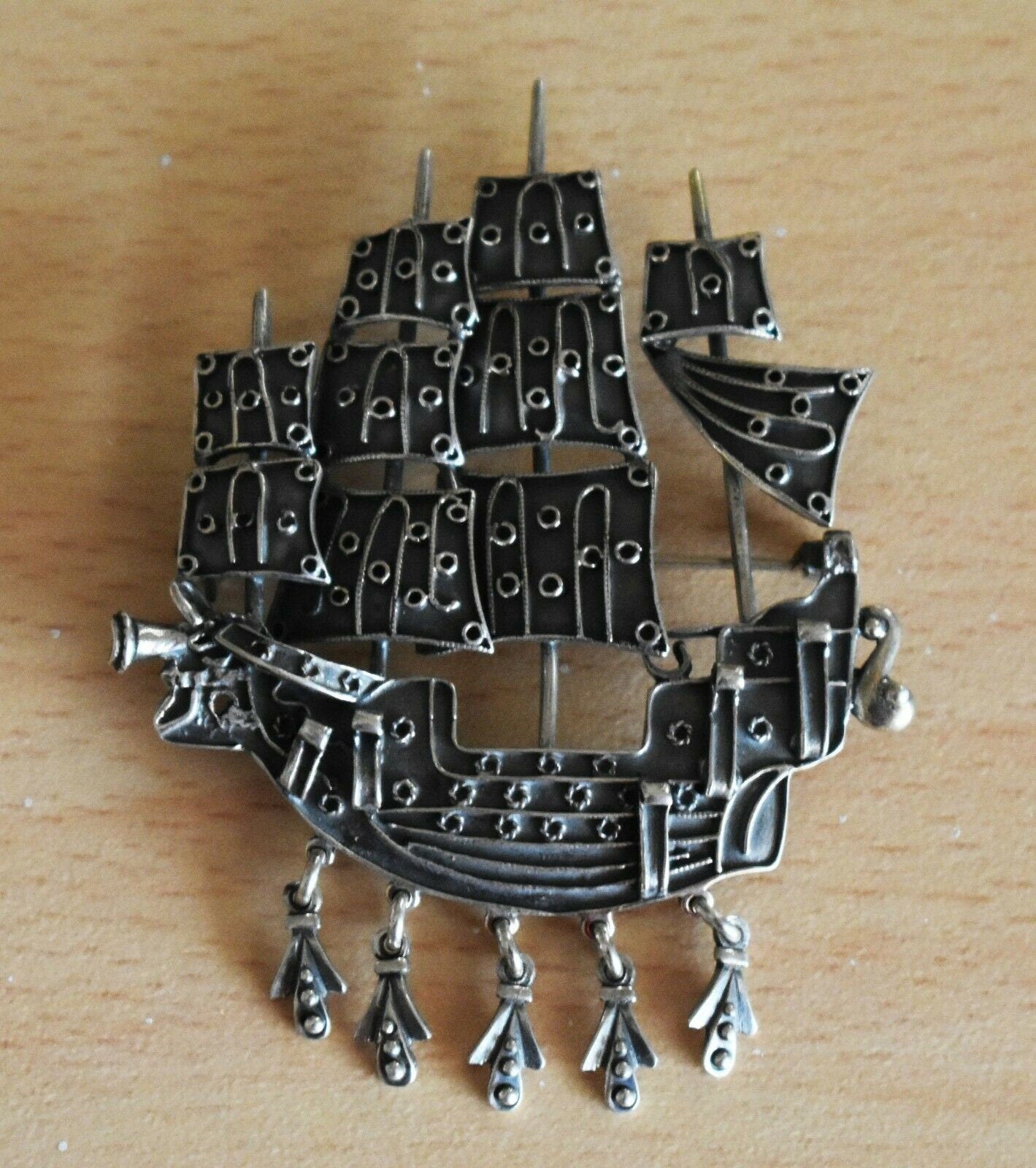 Pirates of the Caribbean Ship - Black Pearl - Brooch Pin - 925 Sterling Silver
