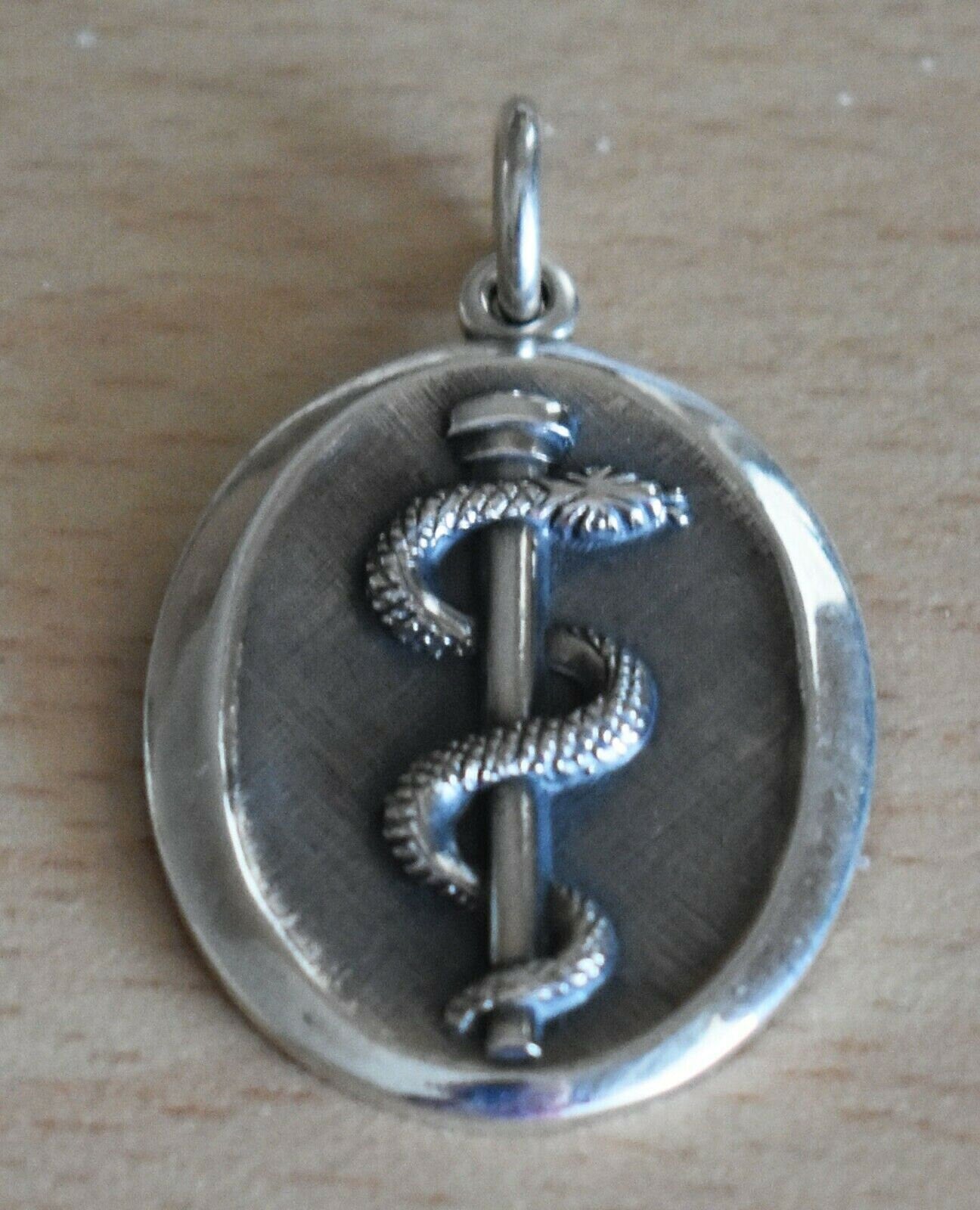 Rod - Sacred Symbol of Asclepius -  Ancient Greek God of Medicine and Healing - DNA Helix - Pendant - 925 Sterling Silver