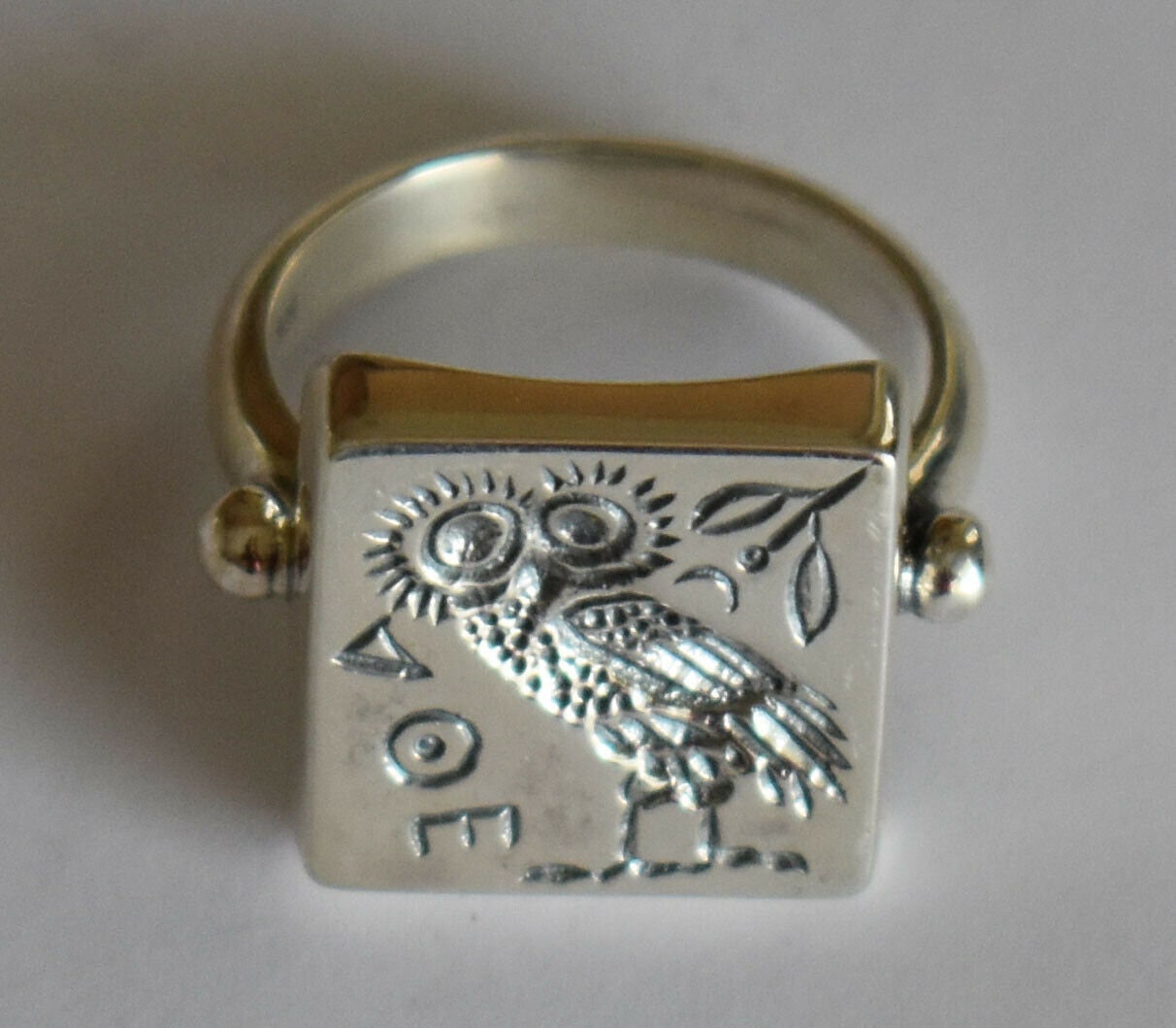 Owl of Wisdom and Intelligence -  Symbol of Goddess Athena - Ancient Greece - Ring - Size Us 8 - 925 Sterling Silver