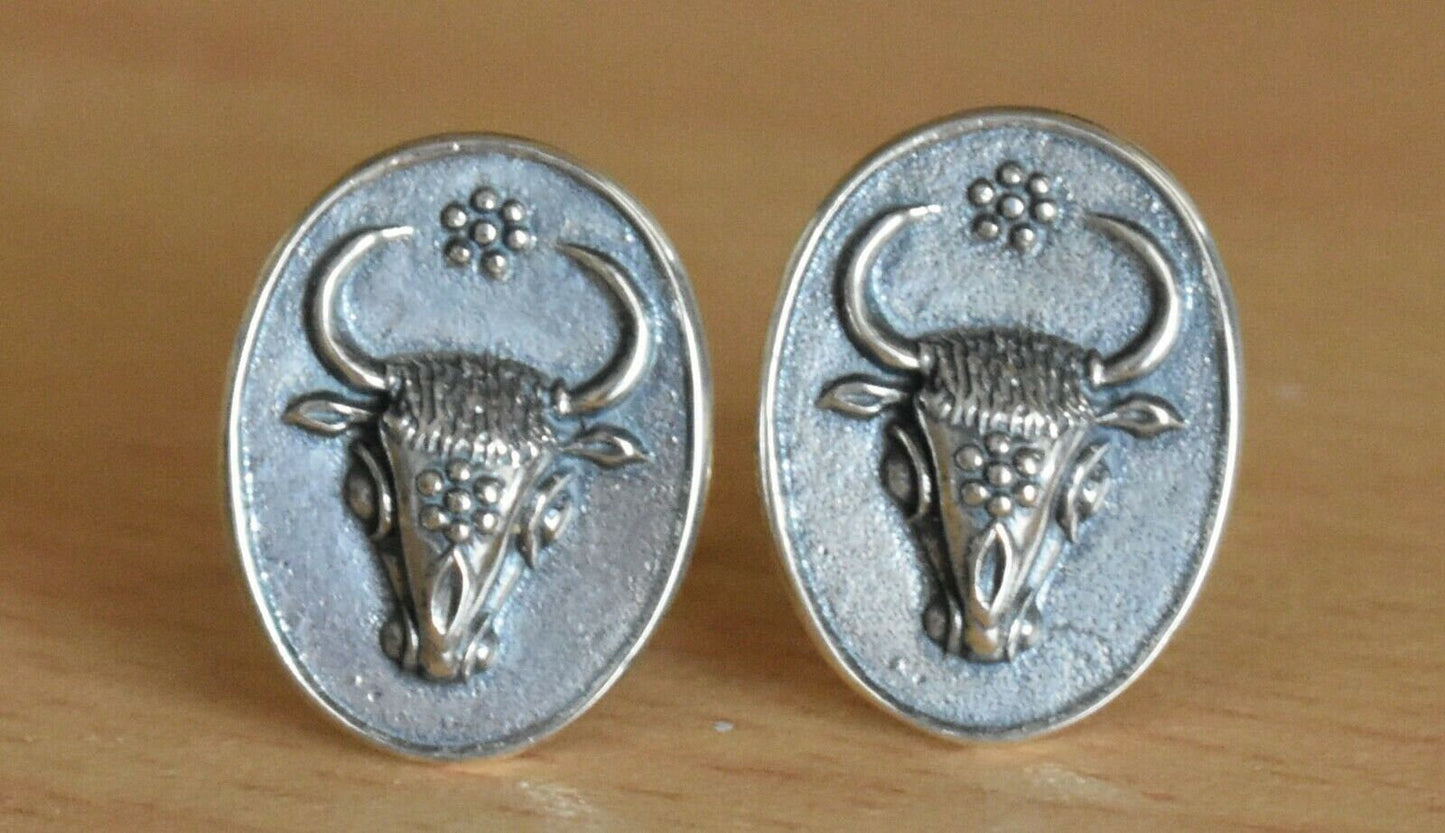 Minoan Bull Head - Symbol of Cosmic Energy, Forces of Life and Death, Pillars of the universe - Cufflinks- 925 Sterling Silver