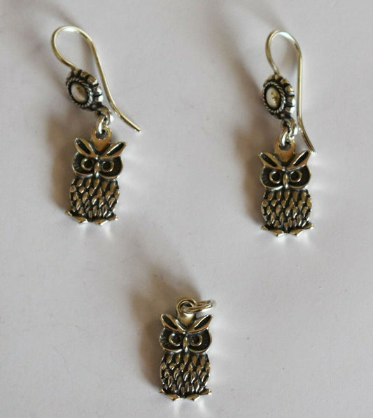 Owl Of Wisdom and Knowledge - Symbol of Goddess Athena Minerva - Ancient Greece - Set of small Pendant and Earrings - 925 Sterling Silver