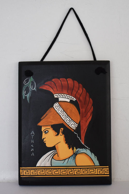 Athena - Greek Goddes of Wisdom, Strength, Strategy - Meander - Classic Period - Wall Decoration - Ceramic Plaque - Handmade in Greece