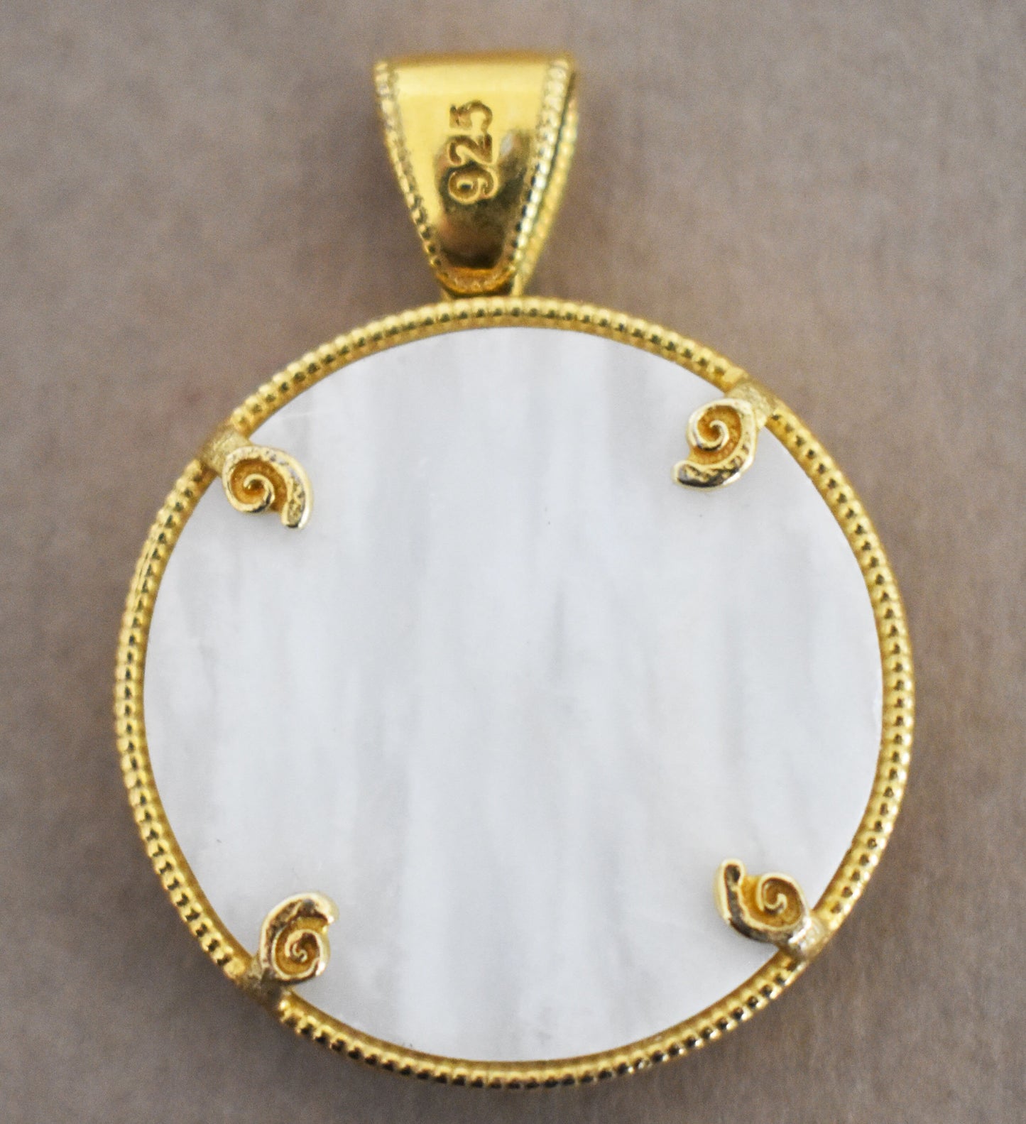 Alexander the Great Motif with Meander on Marble - Macedonian King  - Gold Plated Pendant - 925 Sterling Silver