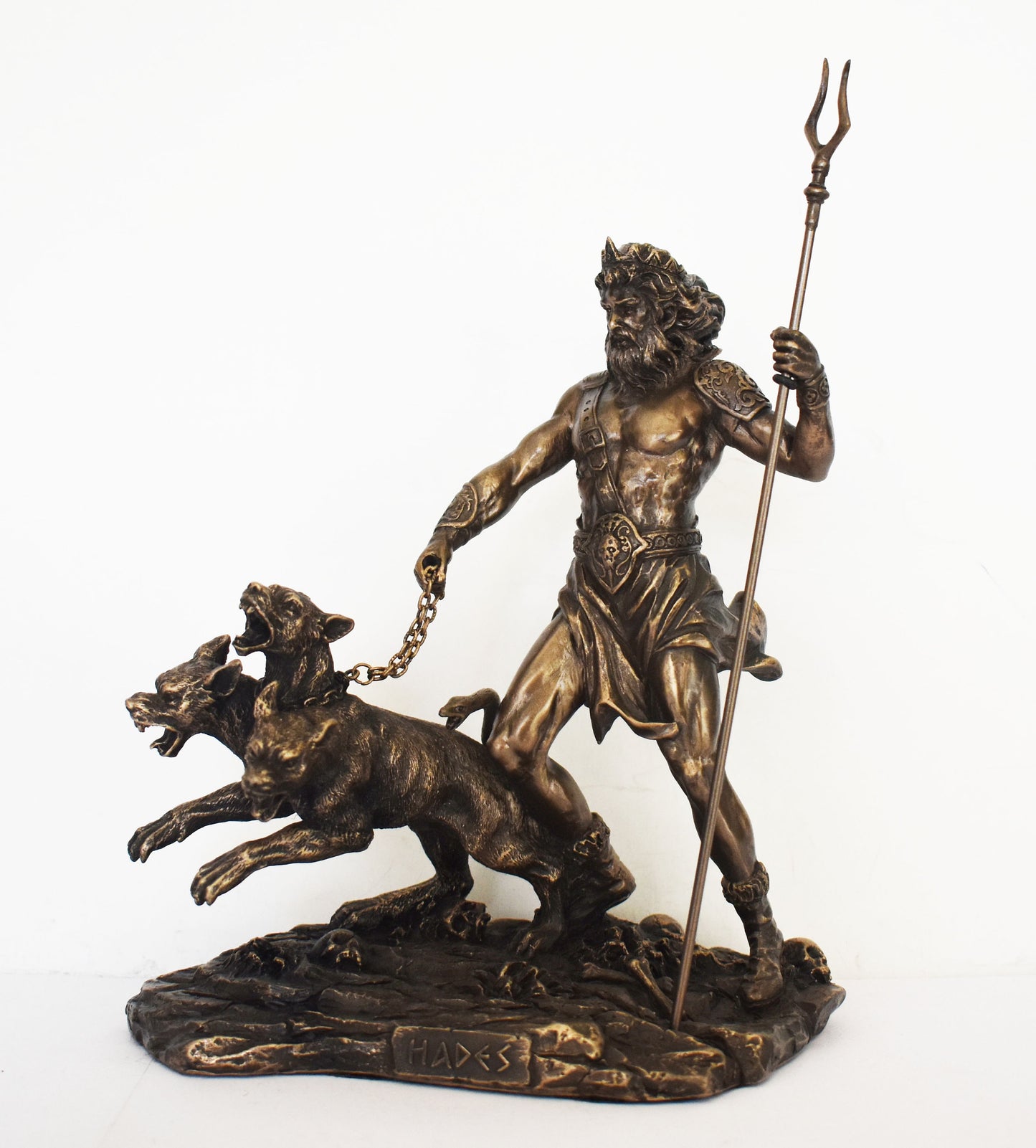 Hades Plouton, Cerberus - Greek Roman God of the Dead, King of the Underworld - Three-Headed Dog Guarding the Gates - Cold Cast Bronze Resin