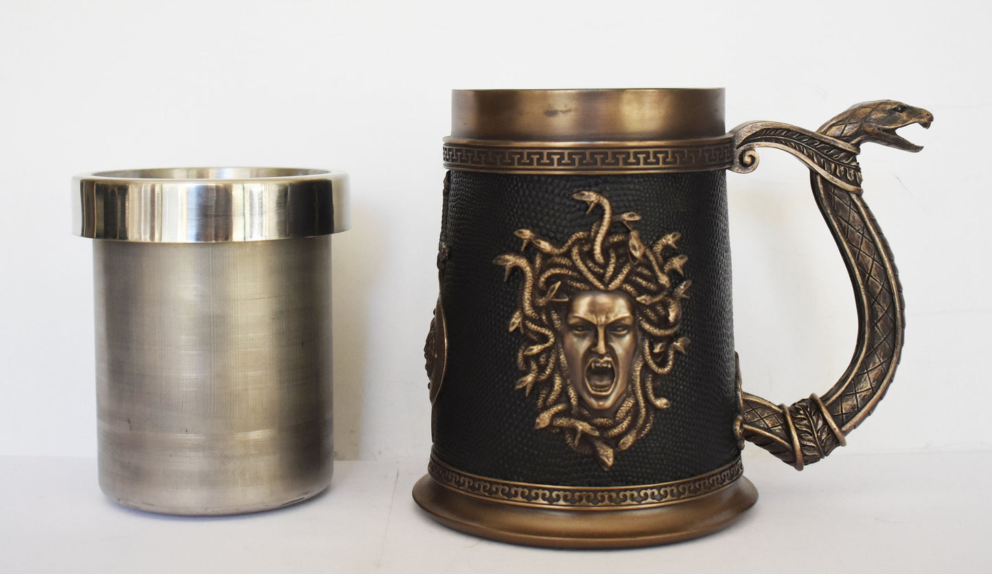 Medusa's Mug - Gorgo - Snake-Haired Gorgon - Snake Lady - Monster Figure - Perseus and Goddess Athena Myth - Cold Cast Bronze Resin