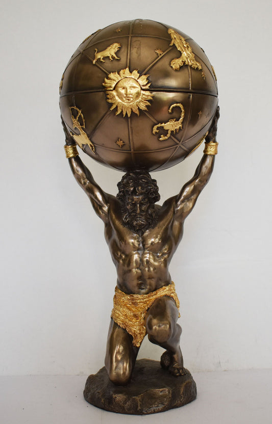 Atlas - Iapetus’ son - the Titan god who bore the sky aloft - He personified the quality of endurance - Cold Cast Bronze Resin