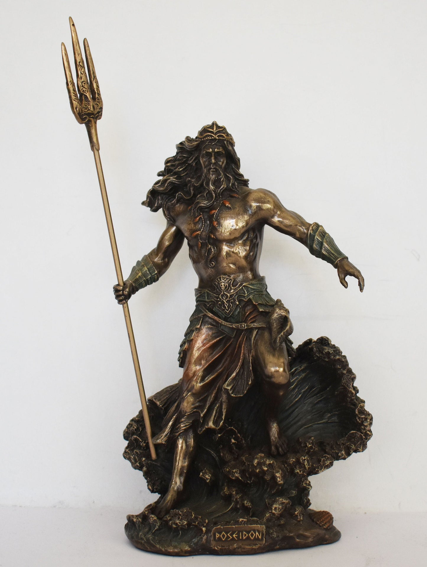 Poseidon Neptune - Greek Roman God of waters and seas, who controlled winds and storms -  Protector of Seafarers - Cold Cast Bronze Resin