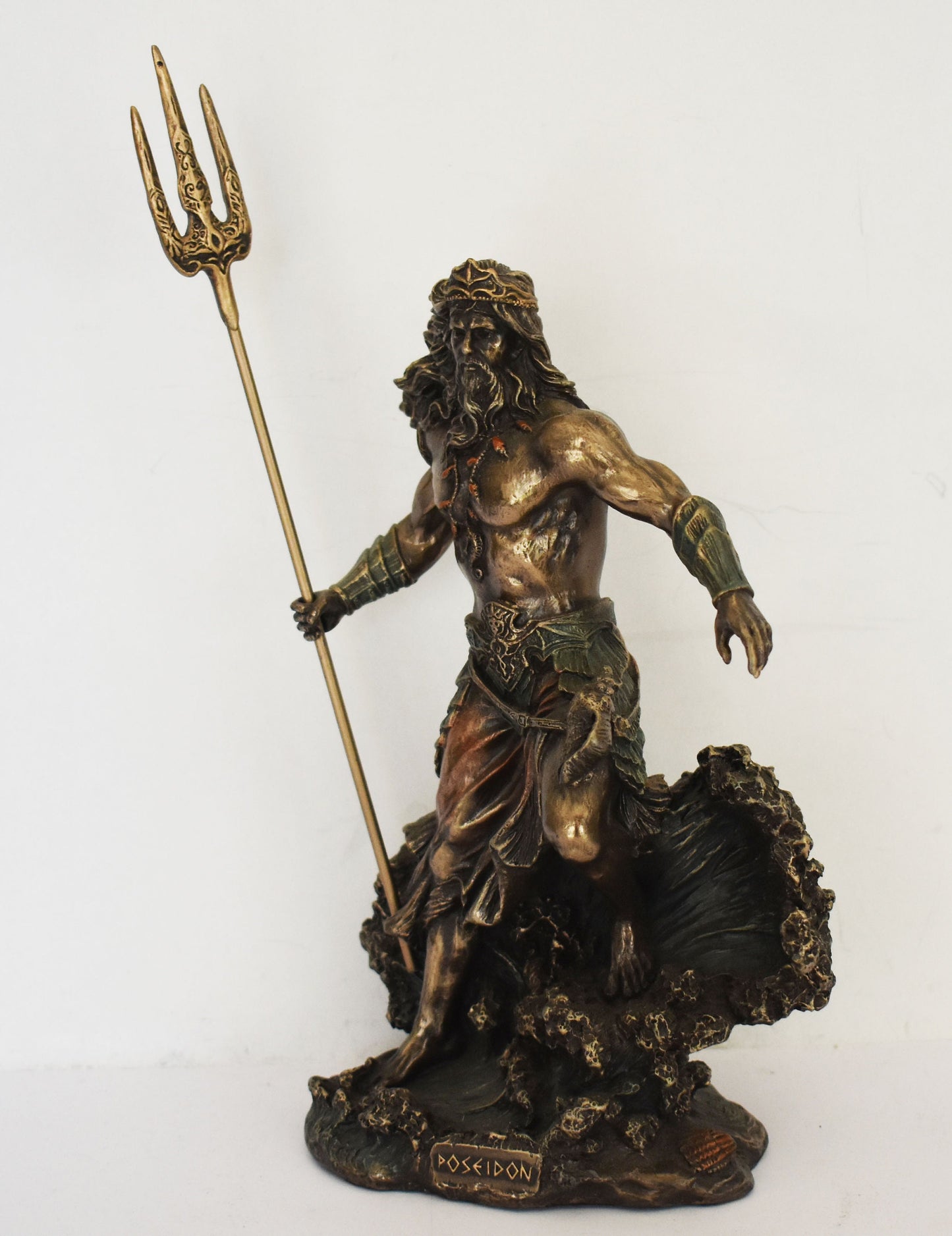 Poseidon Neptune - Greek Roman God of waters and seas, who controlled winds and storms -  Protector of Seafarers - Cold Cast Bronze Resin