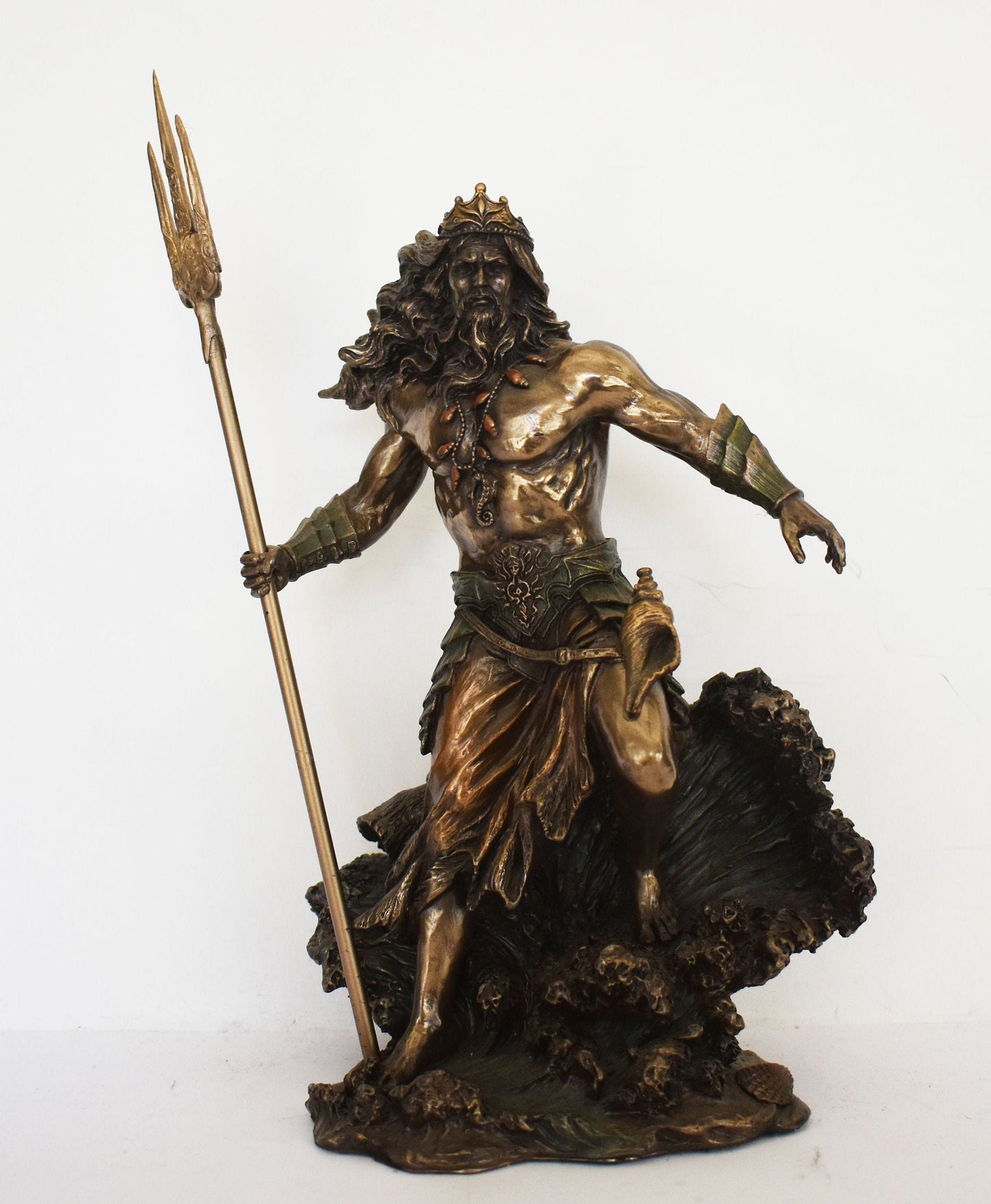 Poseidon Neptune - Greek Roman god of the sea, earthquakes, floods, drought and horses -  Protector of Seafarers - Cold Cast Bronze Resin