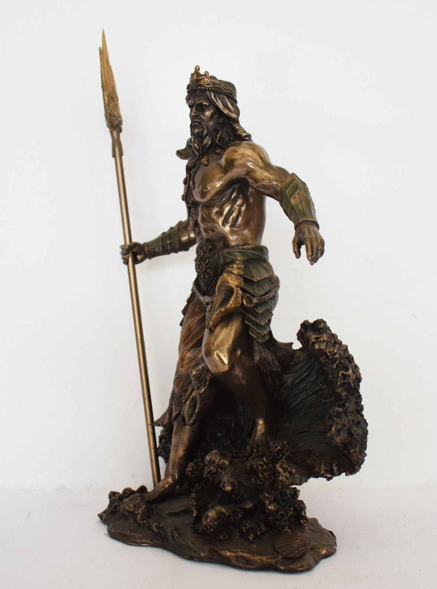 Poseidon Neptune - Greek Roman god of the sea, earthquakes, floods, drought and horses -  Protector of Seafarers - Cold Cast Bronze Resin