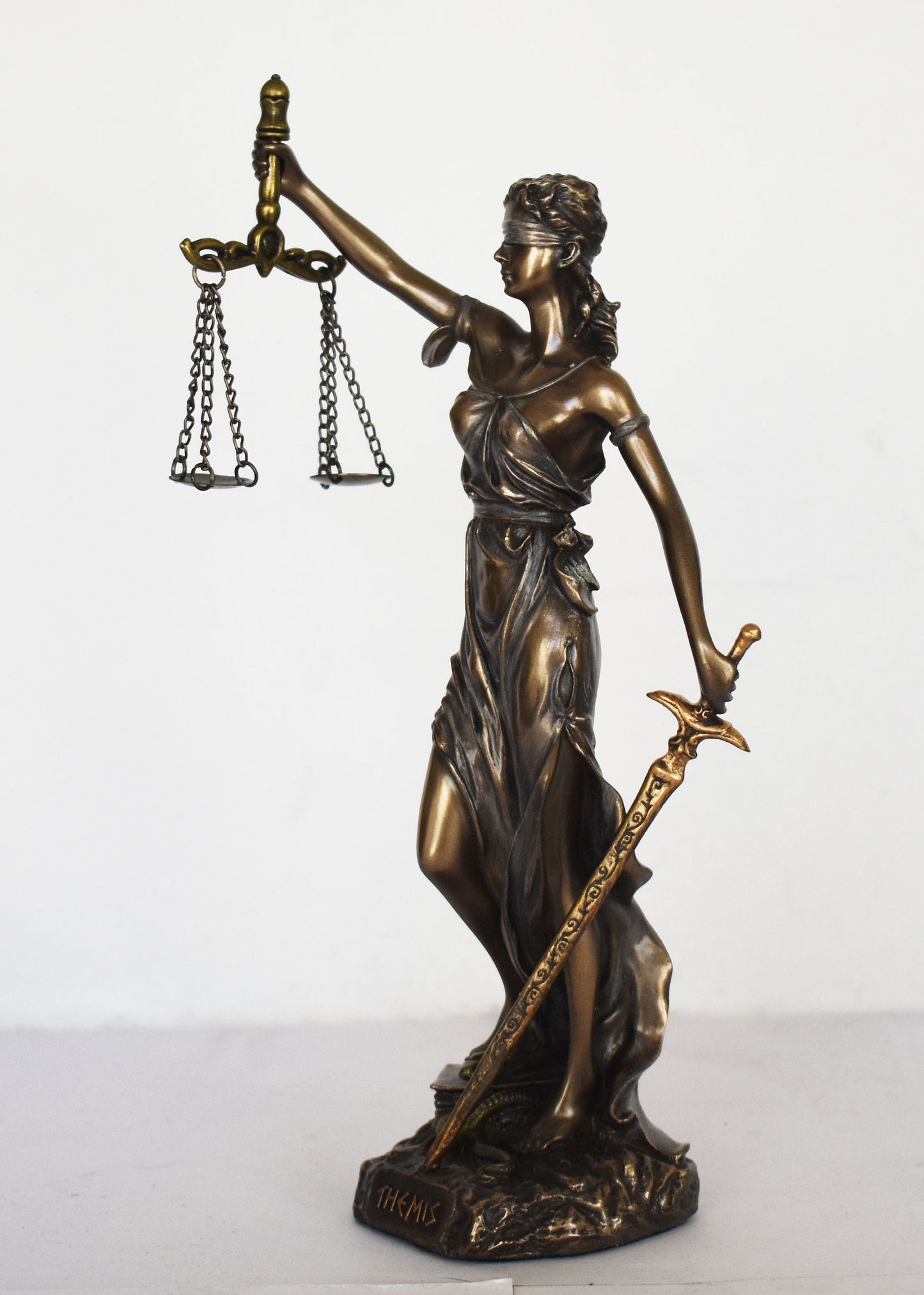 Themis Justitia - Greek Roman Goddess of Divine Law and Order, Fairness, Natural Law and Custom - Cold Scales - Cast Bronze Resin