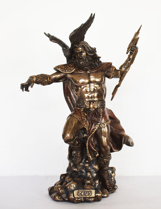 Zeus Jupiter - Greek Roman God of the Sky, Law and Order, Destiny and Fate - King of the Gods of Mount Olympus - Cold Cast Bronze Resin