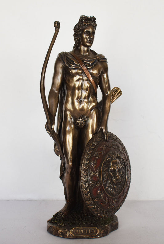 Apollo with Bow - Greek Roman God of the Sun,Light,Music,Poetry,Healing,Prophecy,Knowledge,Order,Beauty,Archery - Cold Cast Bronze Resin