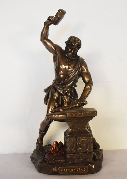 Hephaestus Vulcan - Greek Roman God of Blacksmiths, Metalworking, Craftsmen, Artisans, Fire and Volcanoes  - Cold Cast Bronze Resin