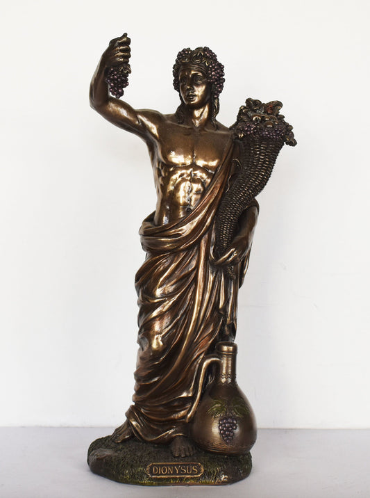 Dionysus Bacchus - God of wine and grape harvest - Represented the wild and carefree aspects of Greek society - Cold Cast Bronze Resin