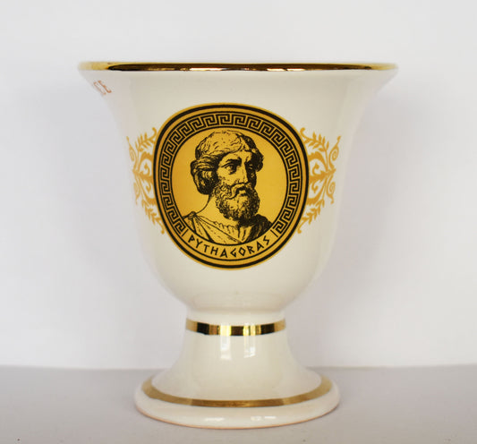 Pythagoras Cup - Fair Cup, Cup of Justice - Pythagoras Bust,  Pythagoras' Theorem and Floral Design - Ceramic  - Handmade in Greece