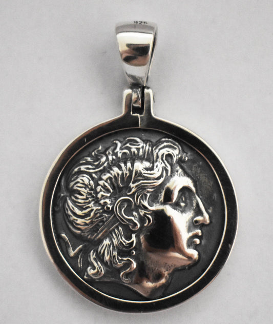 Alexander The Great - Macedonian King - Son of Philip, Student of Aristoteles - Lysimachos Coin Pendant  - 925 Sterling Silver