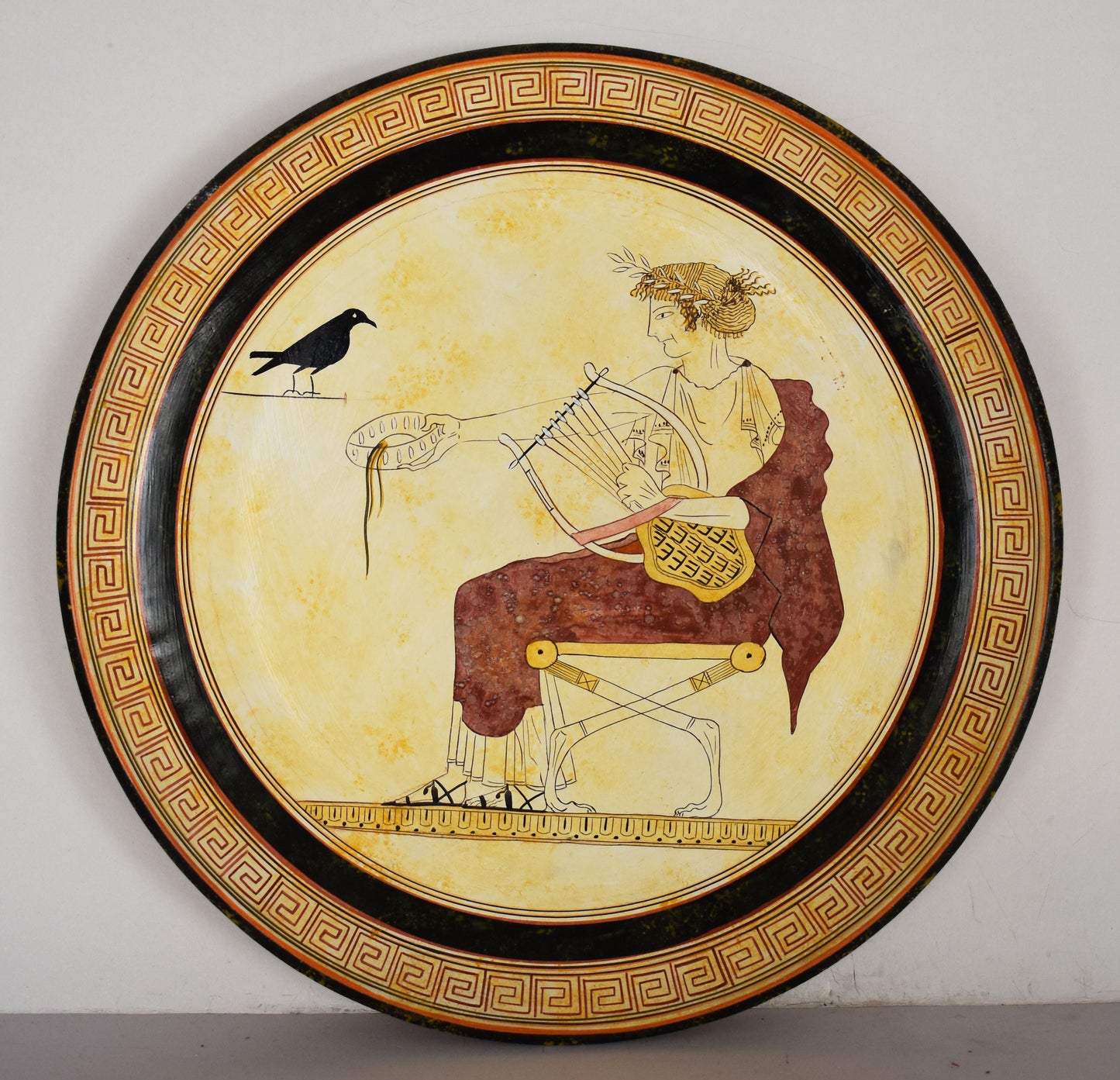 Apollo and Crow - Fragment from Delphi - Libation Offer - Attic Period - 470 BC - Meander Motif - Ceramic plate - Handmade in Greece
