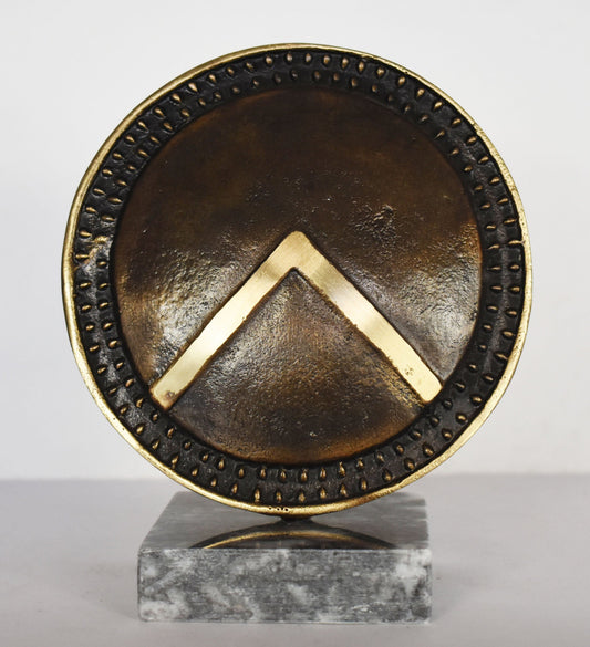 Ancient Greek Spartan Shield - Λ symbol - King Leonidas and 300 - Μarble Βase - Museum Replica - pure Bronze Sculpture