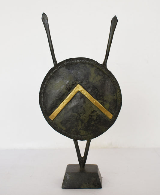 Ancient Greek Spartan Shield with Spears - Λ symbol - King Leonidas and 300 against Persian Army - Museum Replica - pure Bronze Sculpture