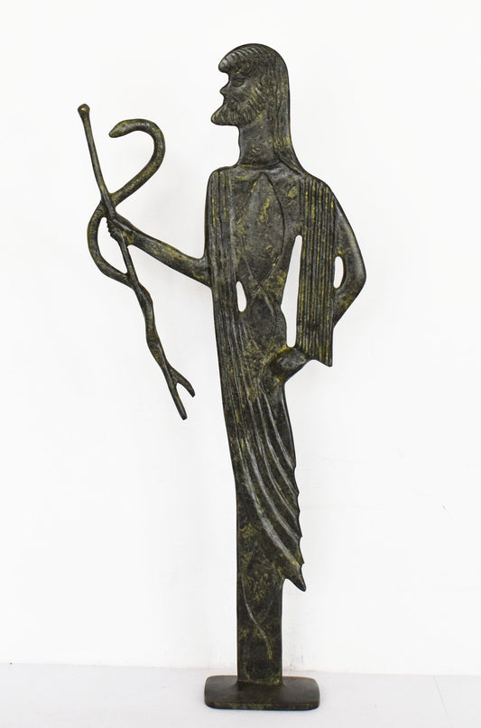Asclepius - Ancient Greek God of Medicine and Doctors - Son of Apollo -Father of Hygeia, Iaso, Panacea, Aegle - pure bronze  statue