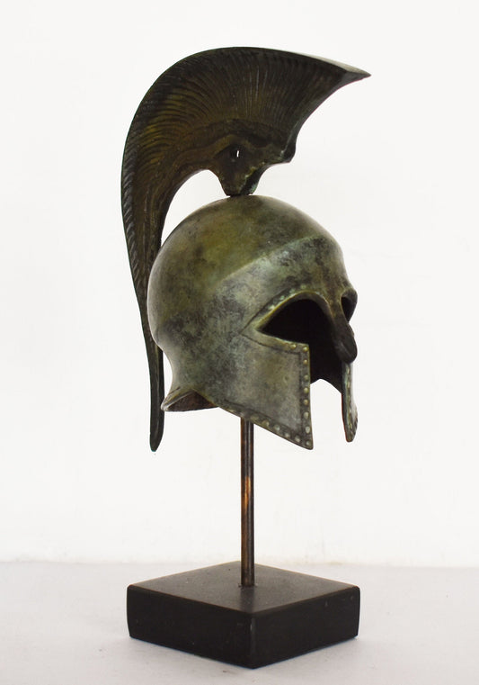 Ancient Greek Spartan Corinthian Helmet - Snake Motif - Marble Base  - Museum Reproduction - pure bronze  statue