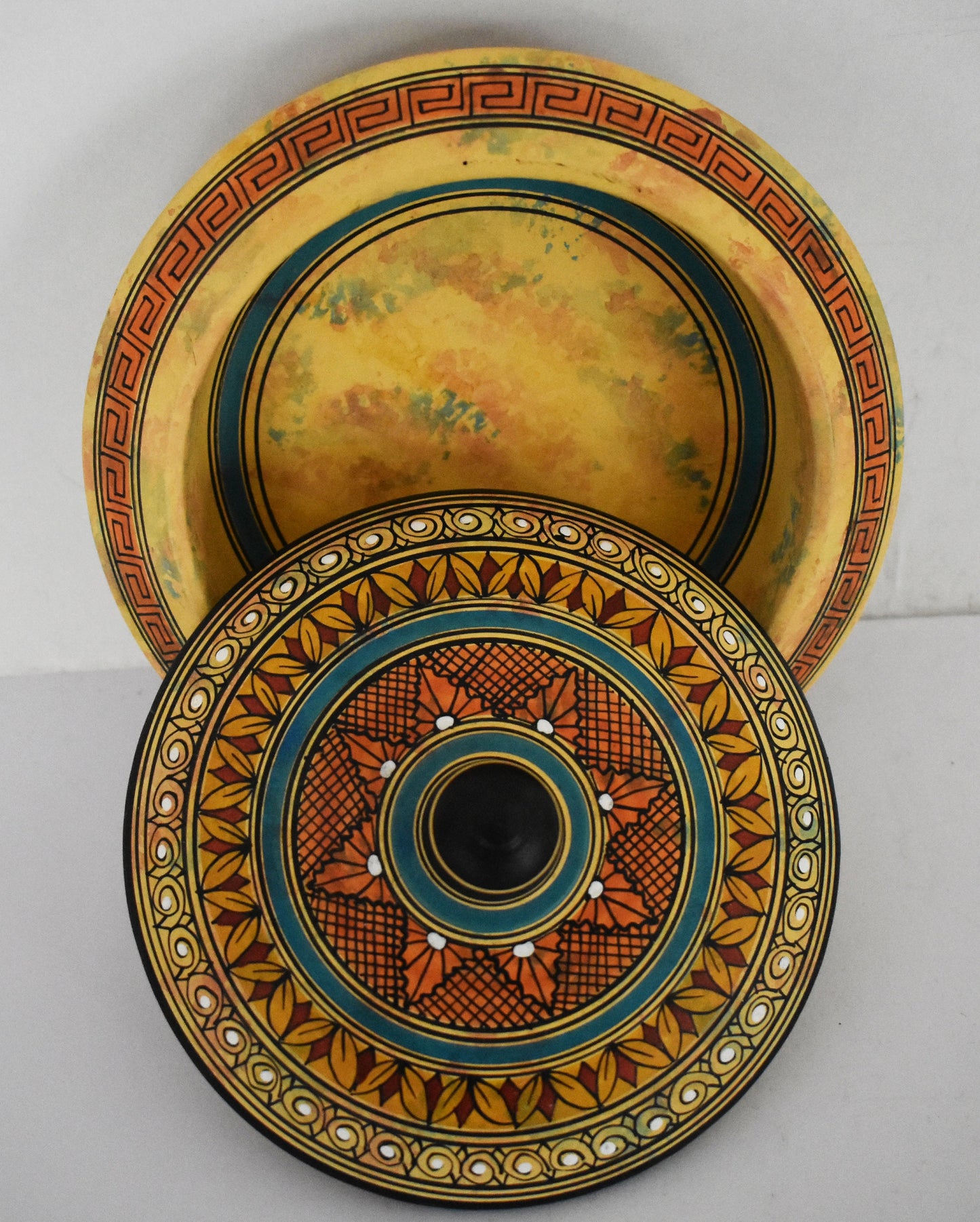 Ancient Greek Ceramic Pyxis - Meander Design - Geometric Period, 700 BC - Athens, Attica - Handmade in Greece