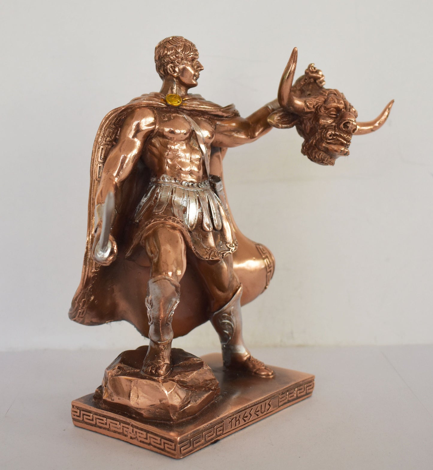 Theseus - Mythical King and Founder-Hero of Athens - Slaying of the Minotaur - Half Man and Half Bull - Copper Plated Alabaster