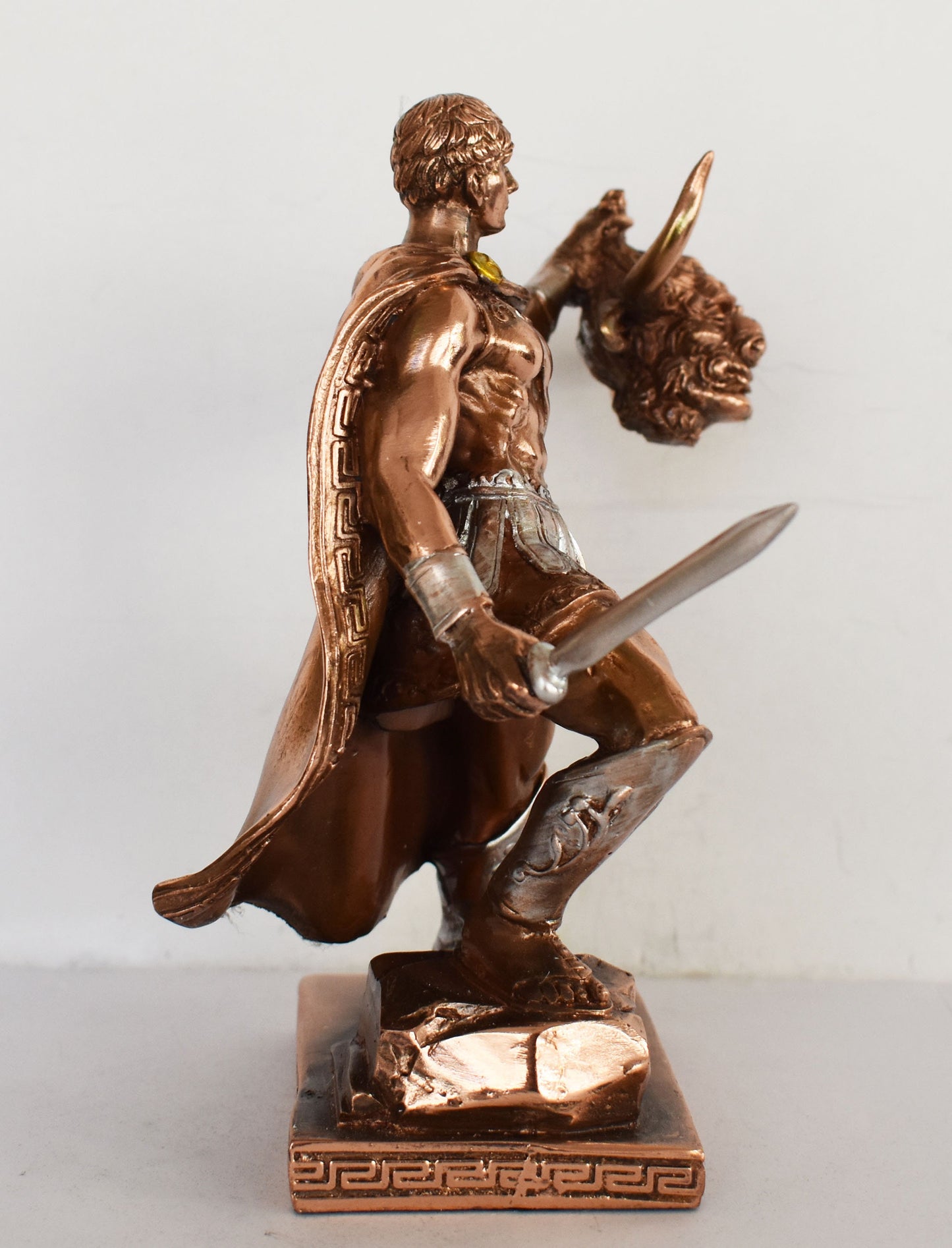 Theseus - Mythical King and Founder-Hero of Athens - Slaying of the Minotaur - Half Man and Half Bull - Copper Plated Alabaster