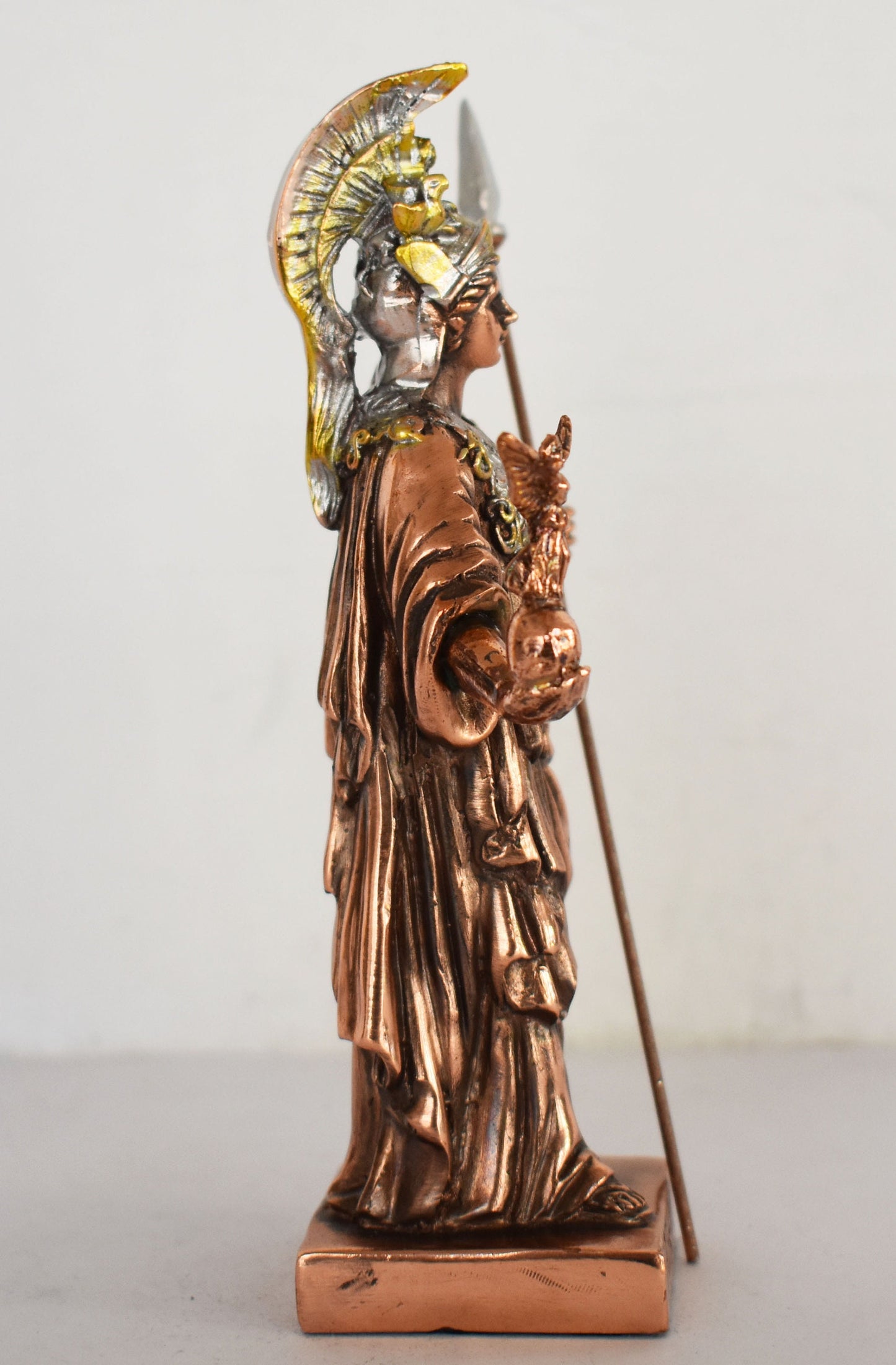 Athena Minerva with Nike and Owl - Greek Roman goddes of Wisdom, Strength, Strategy, Courage, Inspiration, Arts - Copper Plated Alabaster