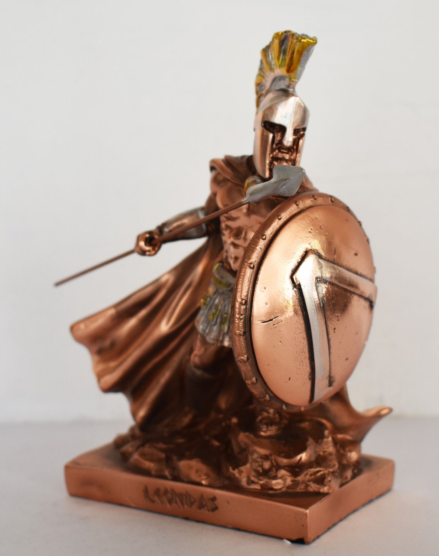 Leonidas - Spartan King - 300 - Battle of Thermopylae - Hot Gates, 480 BC - Molon Labe, Come and Take Them - Copper Plated Alabaster