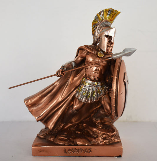 Leonidas - Spartan King - 300 - Battle of Thermopylae - Hot Gates, 480 BC - Molon Labe, Come and Take Them - Copper Plated Alabaster