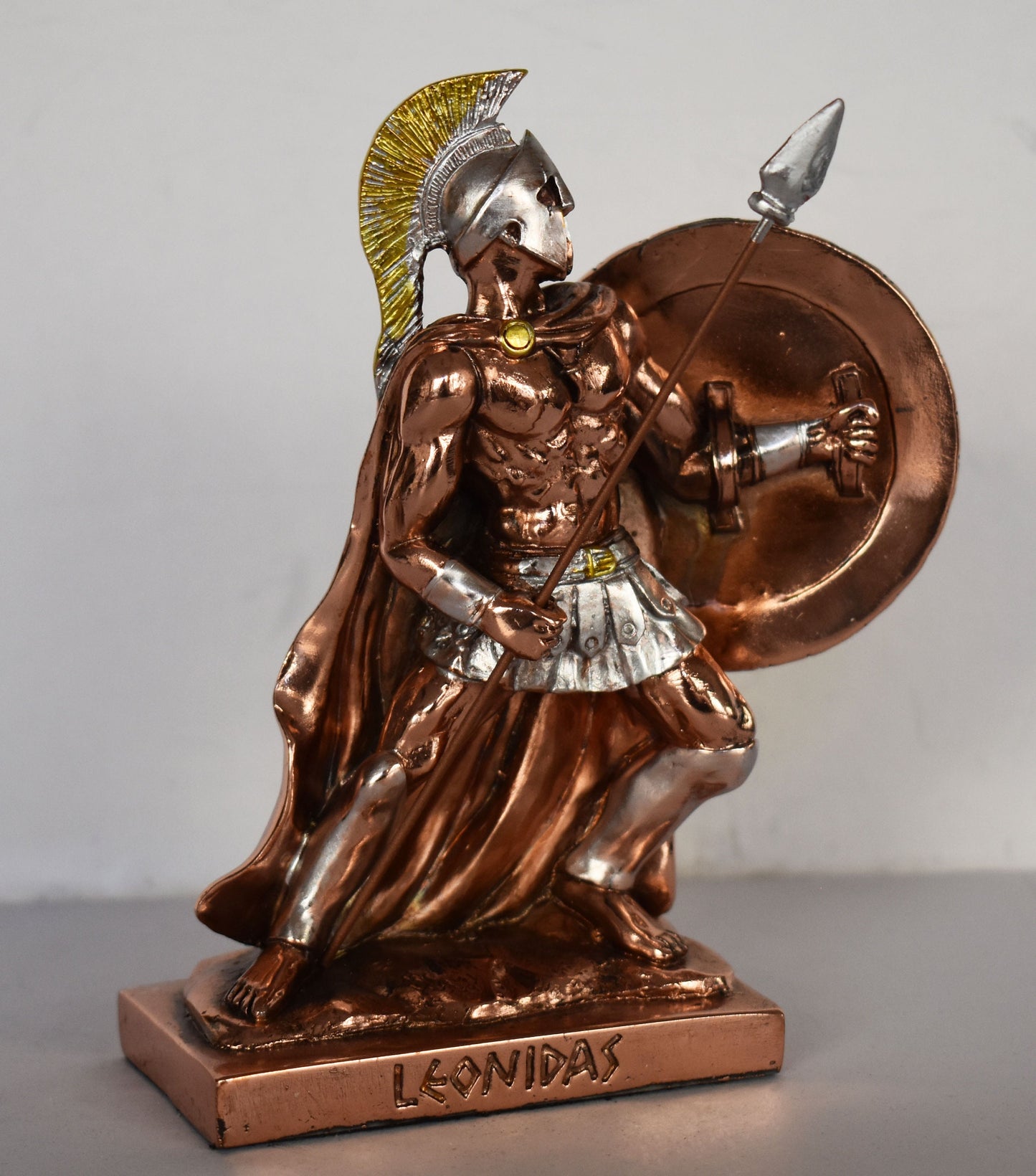 Leonidas - Spartan King -  the most famous general - Leader of 300 - Battle of Thermopylae - 480 BC - Molon Labe - Copper Plated Alabaster