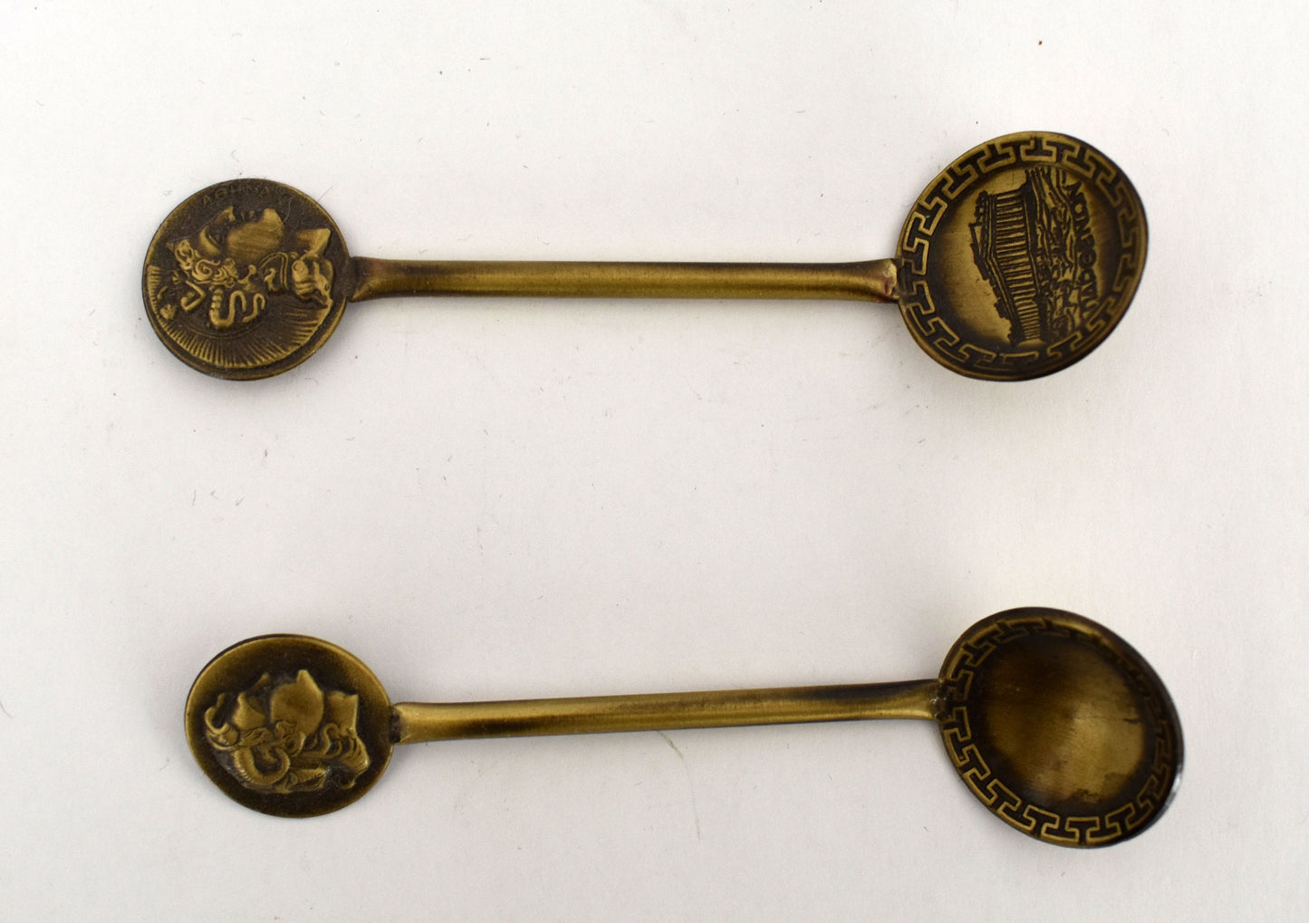 Set of two Spoons - Athena, Parthenon - Alexander the Great - Meander Motif - Miniatures - pure Bronze Sculpture