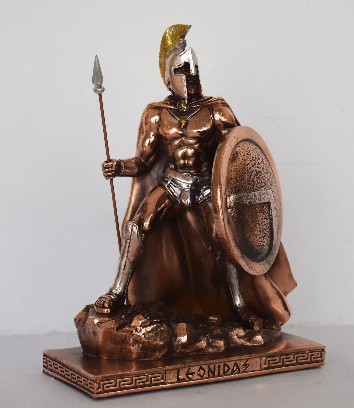 Leonidas - Spartan King - Leader of 300 - Legendary Battle of Thermopylae, 480 BC - Molon Labe, Come and Take Them - Copper Plated Alabaster