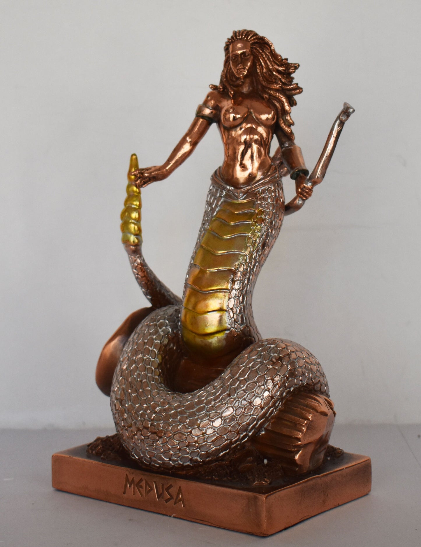 Medusa - Gorgo - Snake-Haired Gorgon - Snake Lady - Monster Figure - Perseus and Goddess Athena Myth - Copper Plated Alabaster