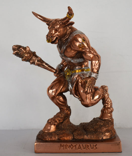 Minotaur - Bull-headed monster - Half-Man, Half-Bull - Fierce and Very Strong - Labyrinth, King Minos,  Theseus - Copper Plated Alabaster