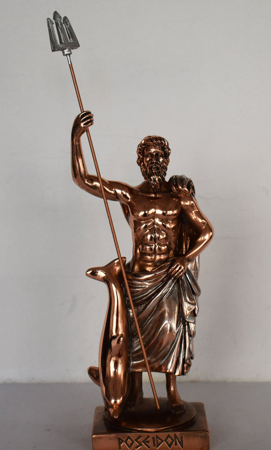 Poseidon Neptune - Greek Roman God of the Sea, Storms, Earthquakes and Horses - powers of nature - Copper Plated Alabaster