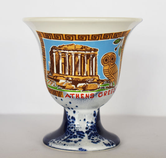 Pythagoras Cup - Fair Cup, Cup of Justice - Parthenon, Athena's Temple - Owl of Wisdom -  Meander Design - Ceramic  - Handmade in Greece