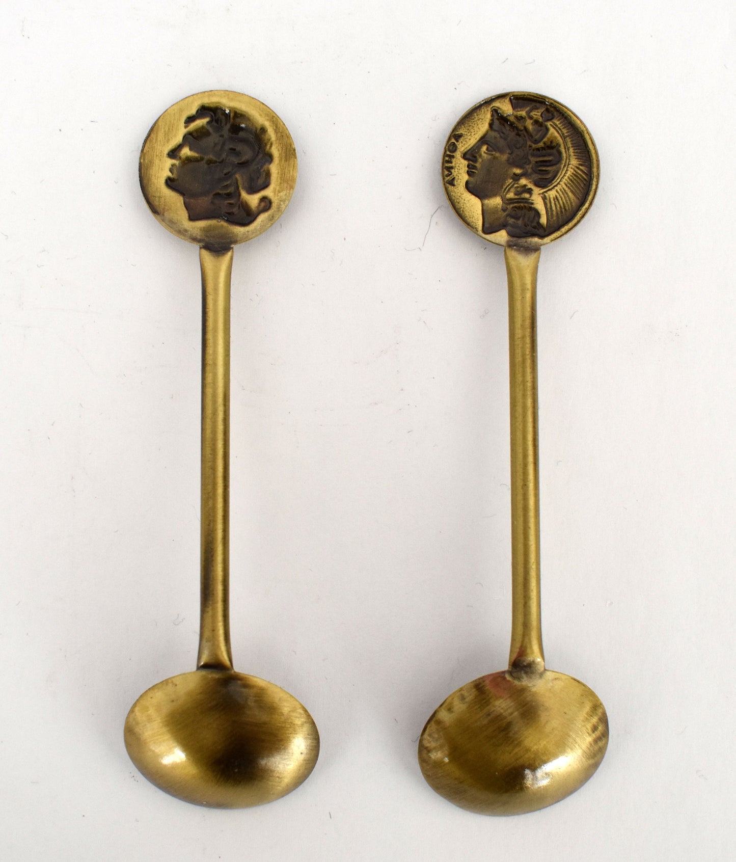 Set of two Spoons - Athena, Parthenon - Alexander the Great - Meander Motif - Miniatures - pure Bronze Sculpture