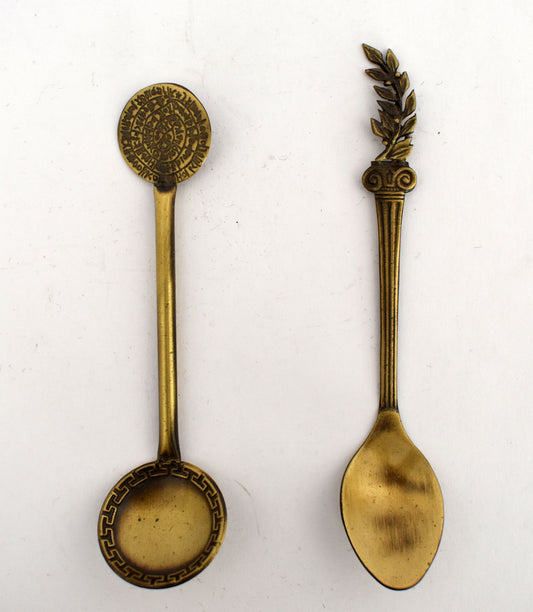 Set of two Spoons - Phaistos Disc,  Meander Motif - Olive Branch, Ionic Order - Miniatures - pure Bronze Sculpture