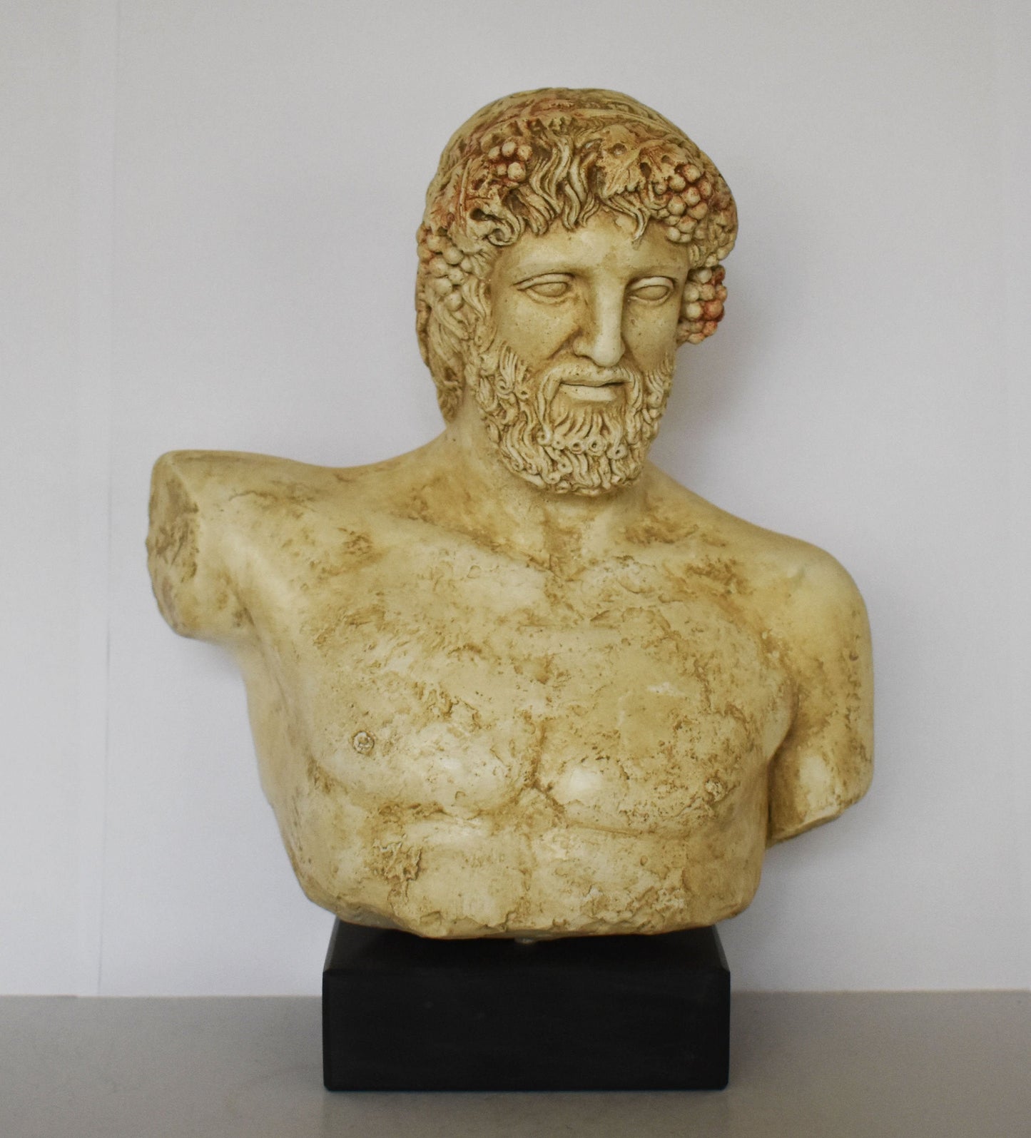 Dionysus - Greek God of wine, vegetation, pleasure, festivity, madness and wild frenzy - Marble Base - Museum Reproduction - Head Bust