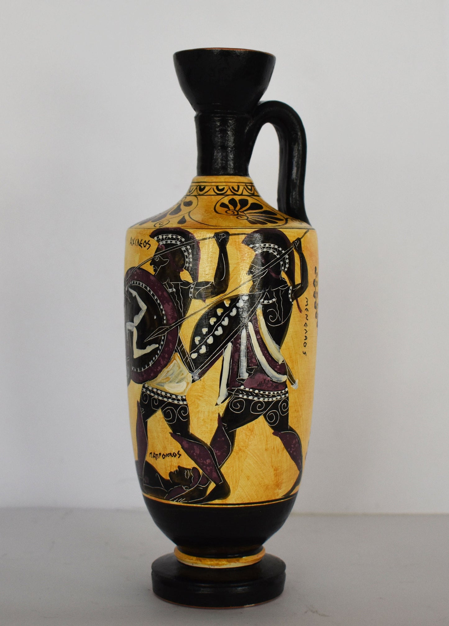 Achilles Hector Menelaus Paris Patroclus - Trojan War, Homer's Iliad - Red Figure Vase - Small - Museum Replica - Lekythos