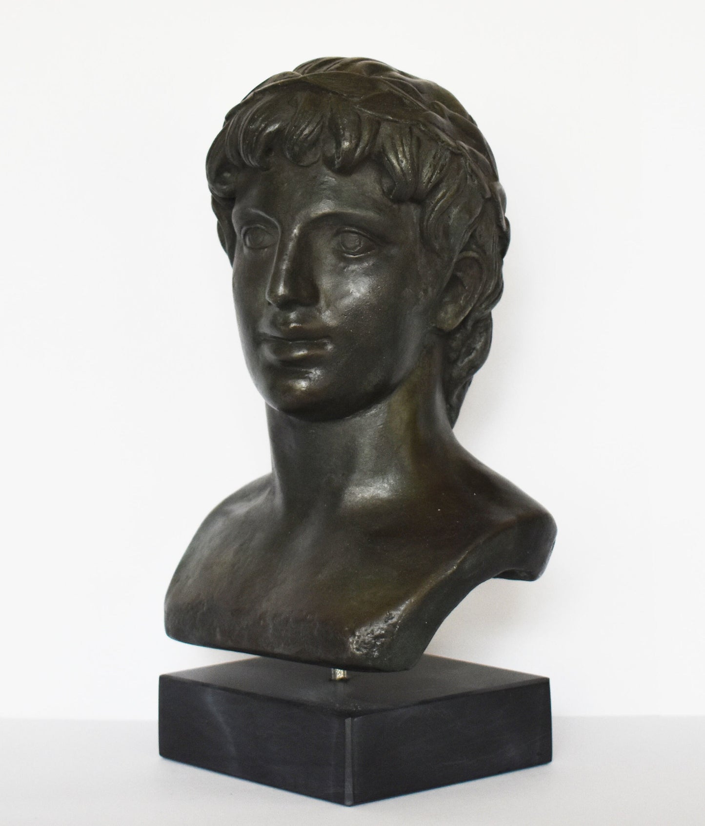 Apollo - Greek God of Music,Poetry, Art, Prophecy, Truth, Archery, Healing, Sun and Light - Marble Base - Head Bust- Bronze Colour Effect