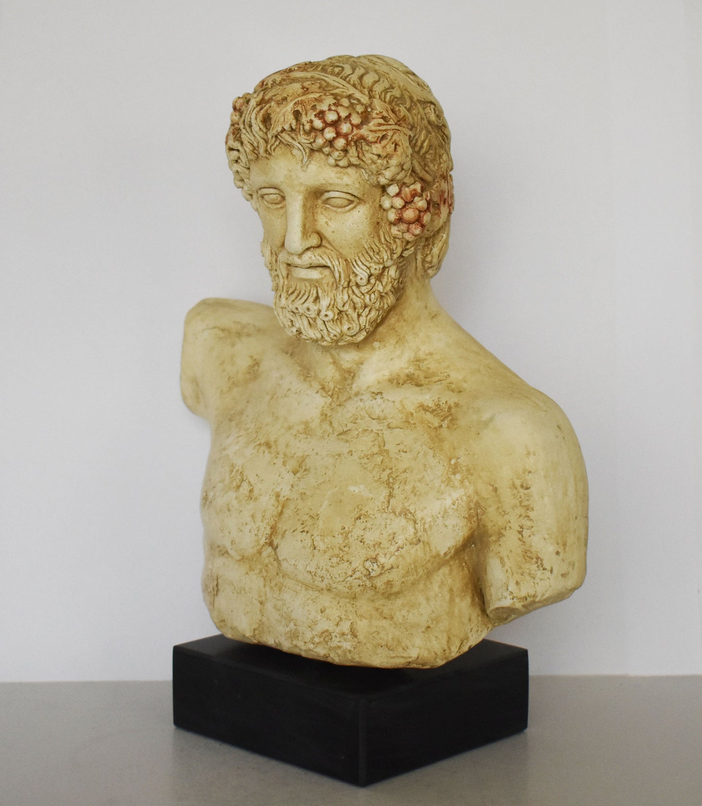 Dionysus - Greek God of wine, vegetation, pleasure, festivity, madness and wild frenzy - Marble Base - Museum Reproduction - Head Bust