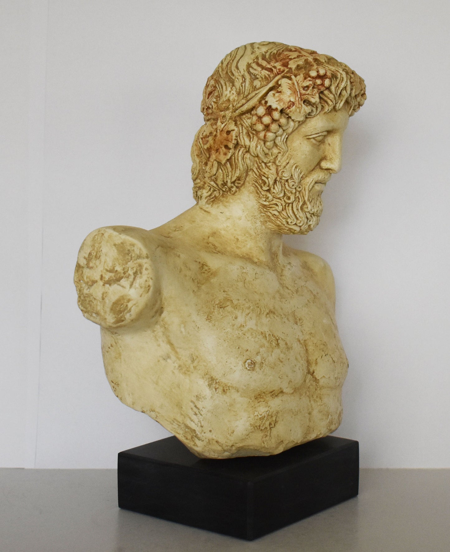 Dionysus - Greek God of wine, vegetation, pleasure, festivity, madness and wild frenzy - Marble Base - Museum Reproduction - Head Bust