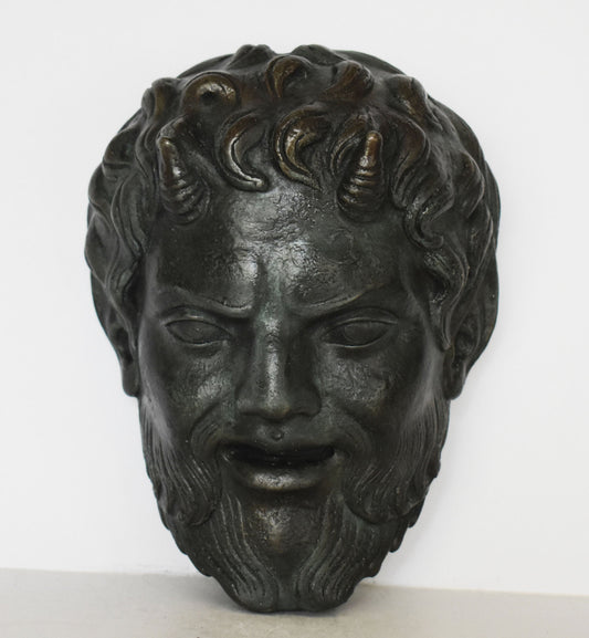 Pan Mask - God of the Wild, Shepherds, Rustic Music and Companion of the Nymphs - Wall Decoration - Bronze Colour Effect