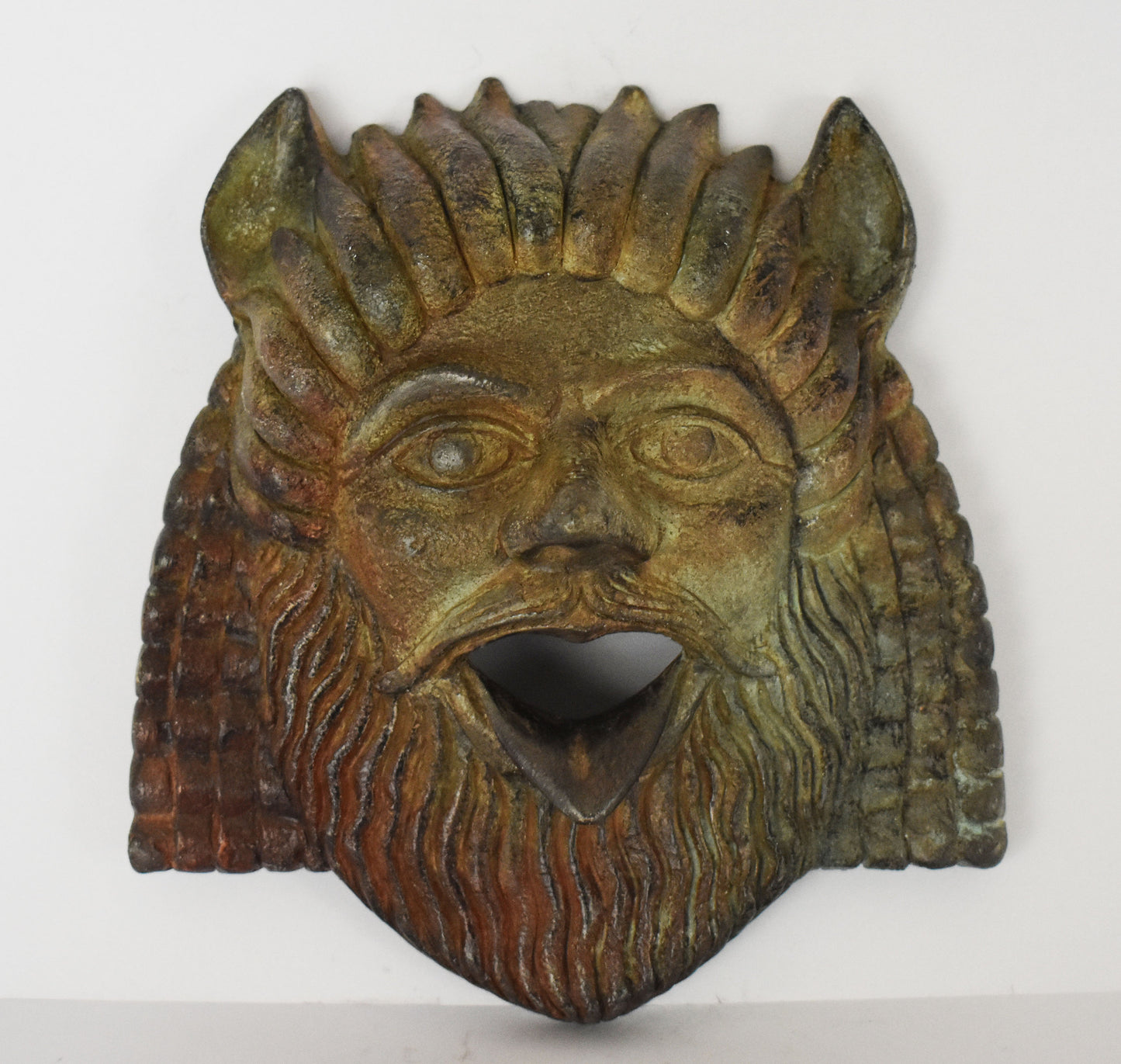 Satyr Mask - Male Nature Spirit - Attendant of Pan and Dionysus - Goat-Human Hybrid -  Pleasure - Wall Decoration - Bronze Colour Effect