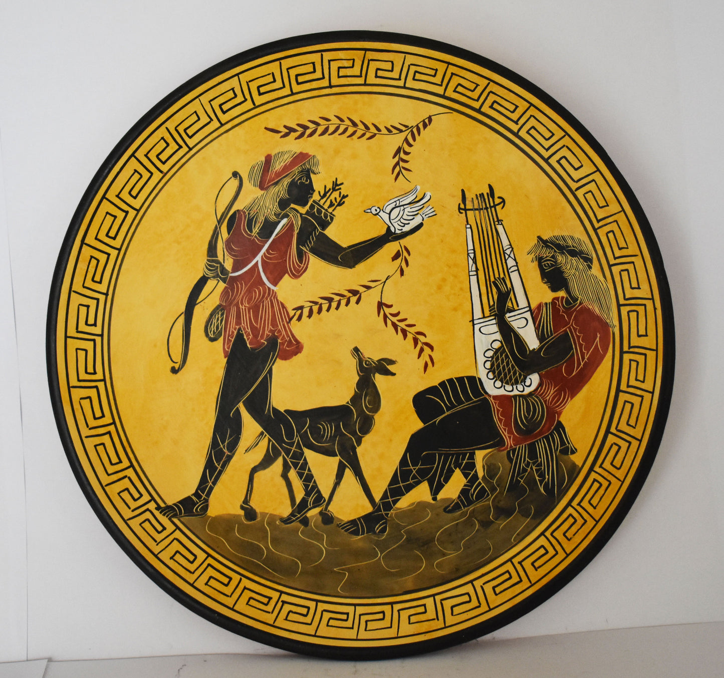 Artemis Diana and Apollo - Ancient Greek Roman Gods - Ceramic plate - Meander design - Handmade in Greece